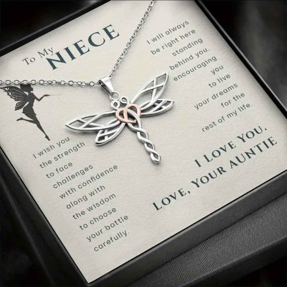 Silver Dragonfly Necklace To My Niece,Live Your Dreams | Gift To Niece From Aunt